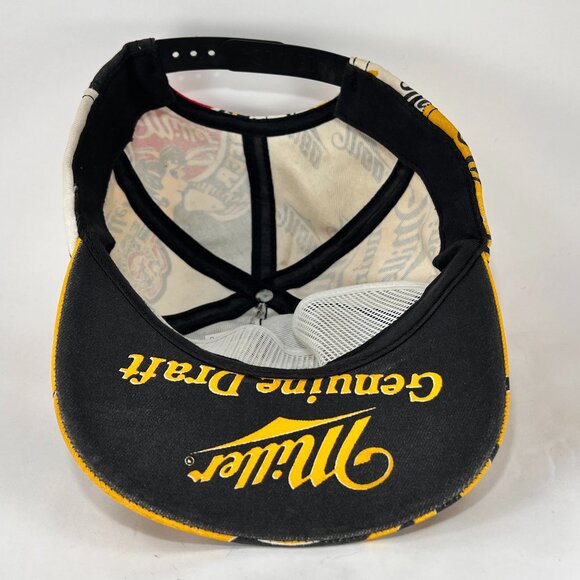 Vintage Miller Genuine Draft Beer Snap Back Hat Cap Yellow Black Adult Mens 80's - Picture 11 of 15